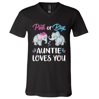 Pink Or Blue Auntie Loves You Elephants Gender Reveal Family V-Neck T-Shirt