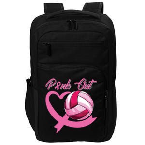 Pink Out Breast Cancer Pink Ribbon Heart Volleyball Ball Impact Tech Backpack