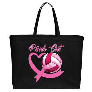 Pink Out Breast Cancer Pink Ribbon Heart Volleyball Ball Cotton Canvas Jumbo Tote