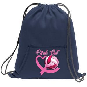 Pink Out Breast Cancer Pink Ribbon Heart Volleyball Ball Sweatshirt Cinch Pack Bag