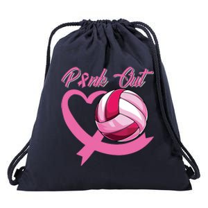 Pink Out Breast Cancer Pink Ribbon Heart Volleyball Ball Drawstring Bag