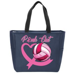 Pink Out Breast Cancer Pink Ribbon Heart Volleyball Ball Zip Tote Bag