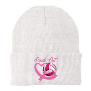 Pink Out Breast Cancer Pink Ribbon Heart Volleyball Ball Knit Cap Winter Beanie