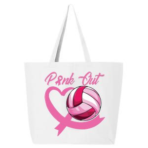 Pink Out Breast Cancer Pink Ribbon Heart Volleyball Ball 25L Jumbo Tote