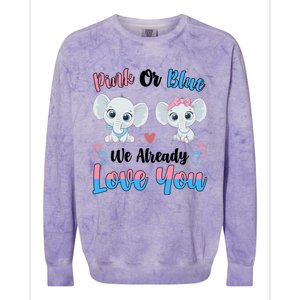 Pink Or Blue We Always Love You Funny Elephant Gender Reveal Gift Colorblast Crewneck Sweatshirt