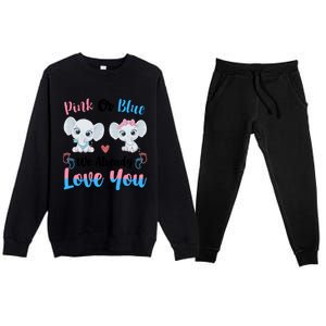 Pink Or Blue We Always Love You Funny Elephant Gender Reveal Gift Premium Crewneck Sweatsuit Set