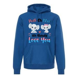 Pink Or Blue We Always Love You Funny Elephant Gender Reveal Gift Premium Hoodie