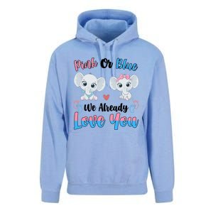 Pink Or Blue We Always Love You Funny Elephant Gender Reveal Gift Unisex Surf Hoodie