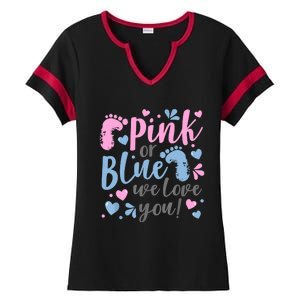 Pink Or Blue We Love You Gender Reveal Baby Shower Gift Ladies Halftime Notch Neck Tee