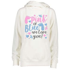 Pink Or Blue We Love You Gender Reveal Baby Shower Gift Womens Funnel Neck Pullover Hood