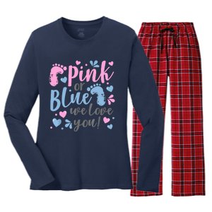 Pink Or Blue We Love You Gender Reveal Baby Shower Gift Women's Long Sleeve Flannel Pajama Set 