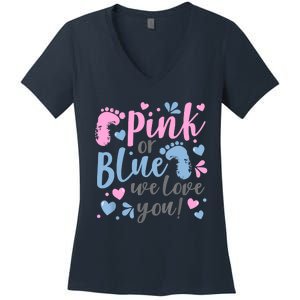 Pink Or Blue We Love You Gender Reveal Baby Shower Gift Women's V-Neck T-Shirt