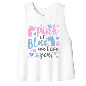 Pink Or Blue We Love You Gender Reveal Baby Shower Gift Women's Racerback Cropped Tank