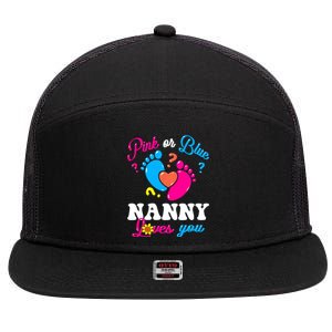 Pink Or Blue Nanny Loves You Baby Gender Reveal 7 Panel Mesh Trucker Snapback Hat