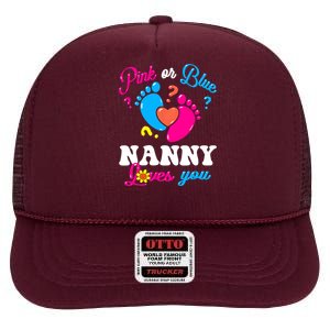 Pink Or Blue Nanny Loves You Baby Gender Reveal High Crown Mesh Back Trucker Hat