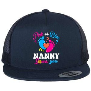 Pink Or Blue Nanny Loves You Baby Gender Reveal Flat Bill Trucker Hat