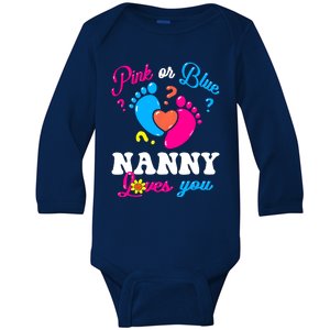 Pink Or Blue Nanny Loves You Baby Gender Reveal Baby Long Sleeve Bodysuit