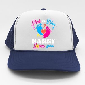 Pink Or Blue Nanny Loves You Baby Gender Reveal Trucker Hat