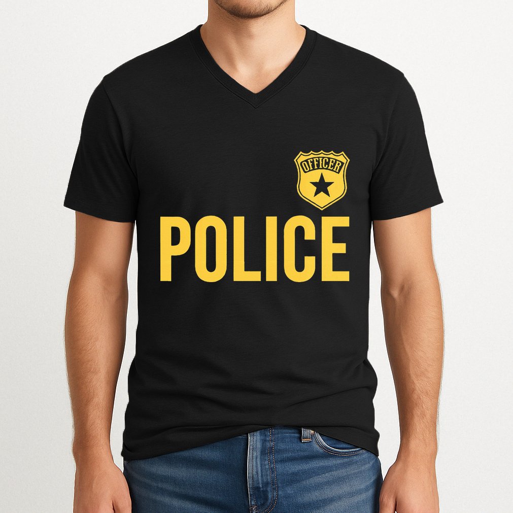 Police Officer Badge Police Uniform Officer Costume V-Neck T-Shirt