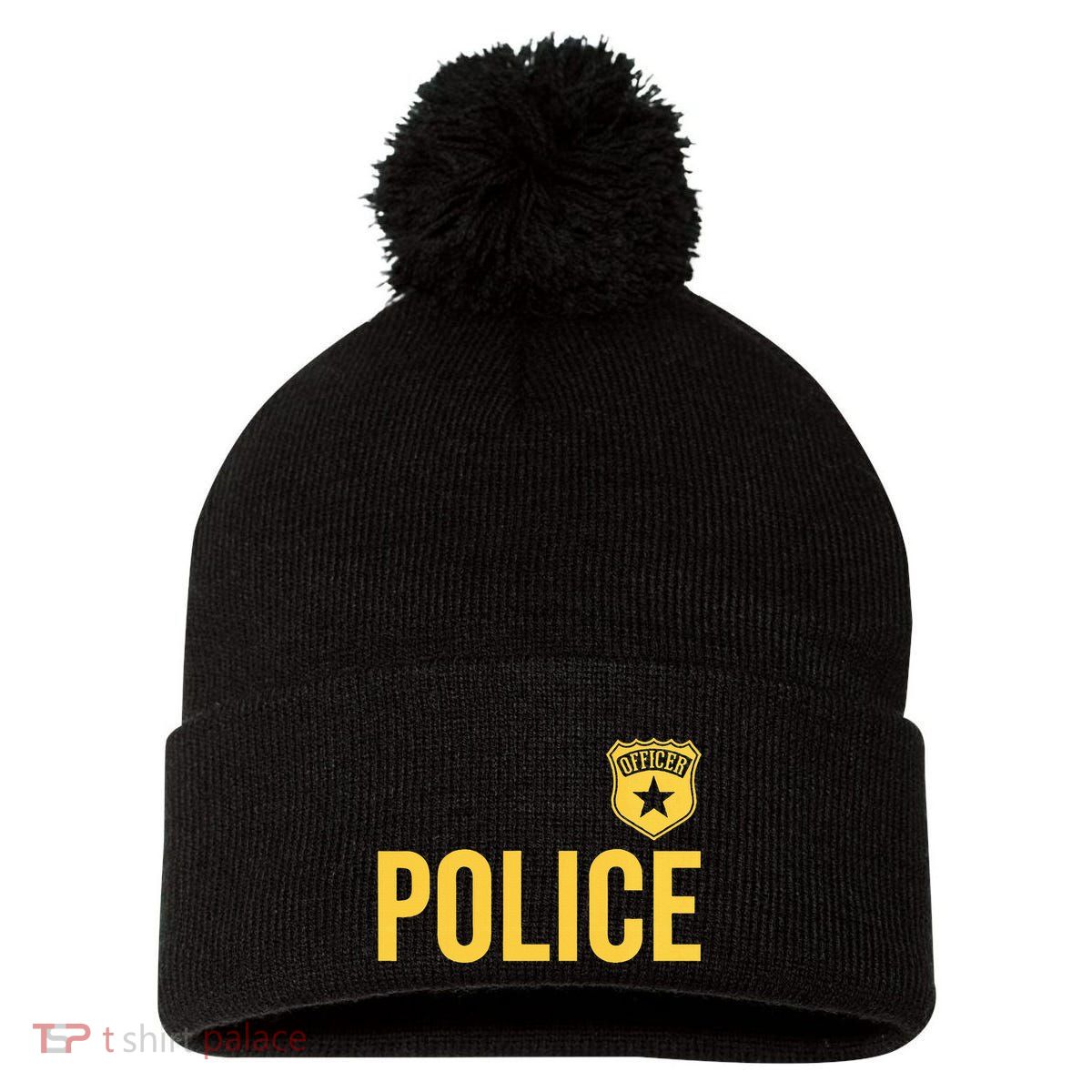 Police Officer Badge Police Uniform Officer Costume Pom Pom 12in Knit Beanie