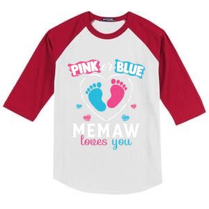 Pink Or Blue Memaw Loves You Gender Reveal Memaw Gift Kids Colorblock Raglan Jersey