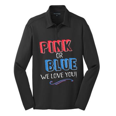 Pink Or Blue We Love You Gender Reveal Announcet Matching Cute Gift Silk Touch Performance Long Sleeve Polo