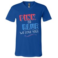 Pink Or Blue We Love You Gender Reveal Announcet Matching Cute Gift V-Neck T-Shirt