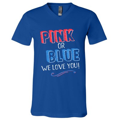 Pink Or Blue We Love You Gender Reveal Announcet Matching Cute Gift V-Neck T-Shirt