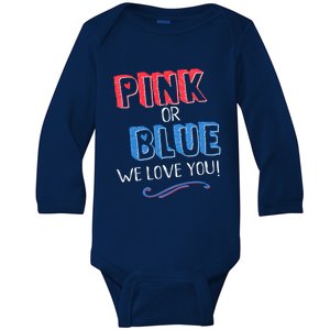 Pink Or Blue We Love You Gender Reveal Announcet Matching Cute Gift Baby Long Sleeve Bodysuit