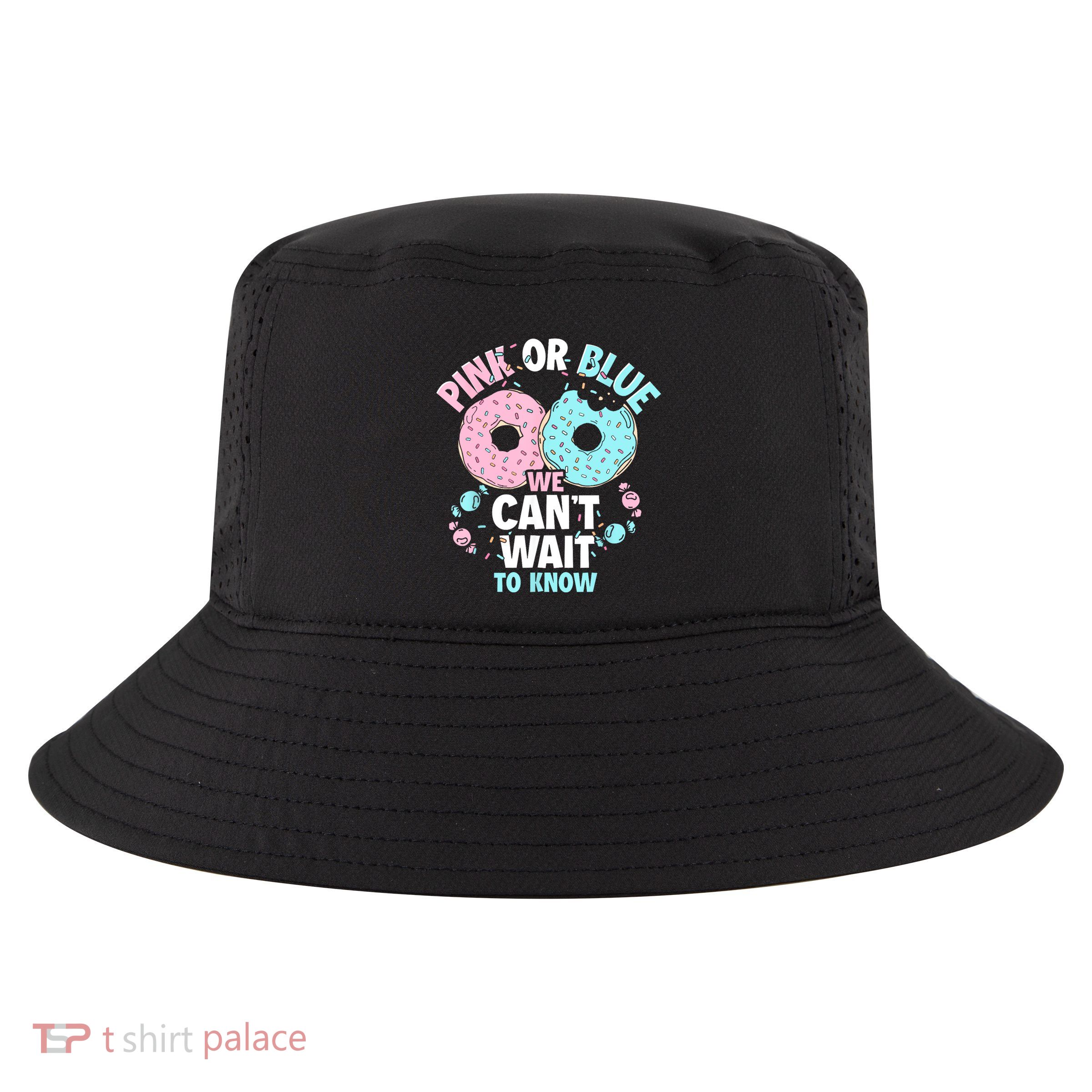Pink Or Blue We Cant Wait To Know Donut Gender Reveal Cool Comfort Performance Bucket Hat