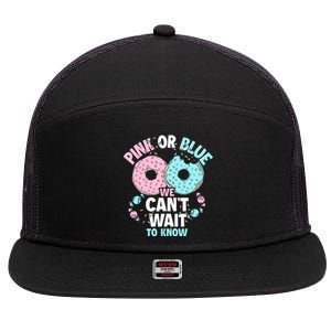 Pink Or Blue We Cant Wait To Know Donut Gender Reveal 7 Panel Mesh Trucker Snapback Hat