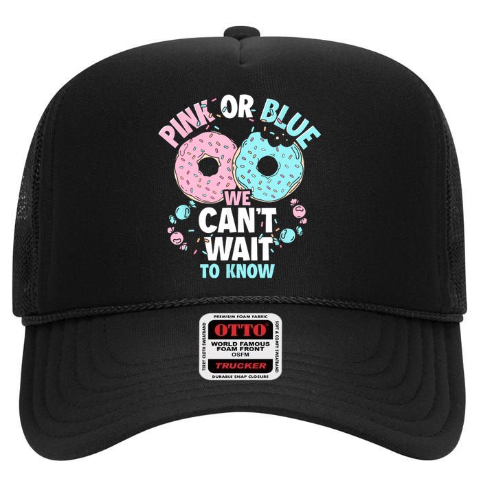 Pink Or Blue We Cant Wait To Know Donut Gender Reveal High Crown Mesh Back Trucker Hat