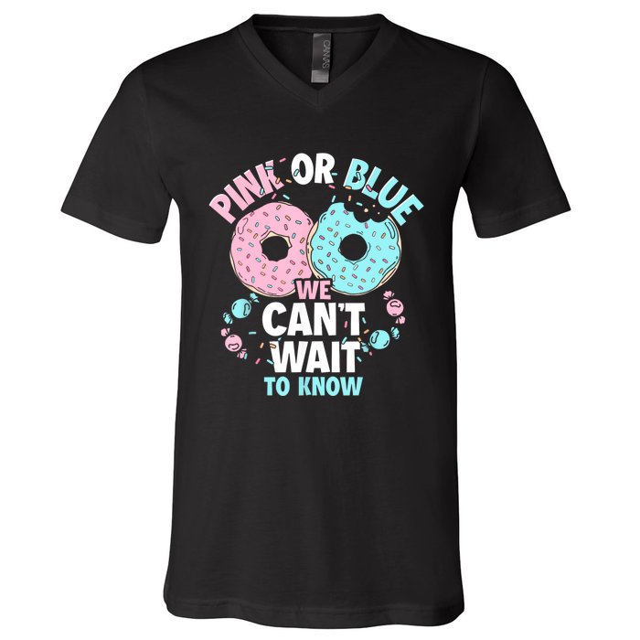 Pink Or Blue We Cant Wait To Know Donut Gender Reveal V-Neck T-Shirt