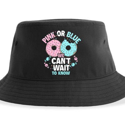 Pink Or Blue We Cant Wait To Know Donut Gender Reveal Sustainable Bucket Hat