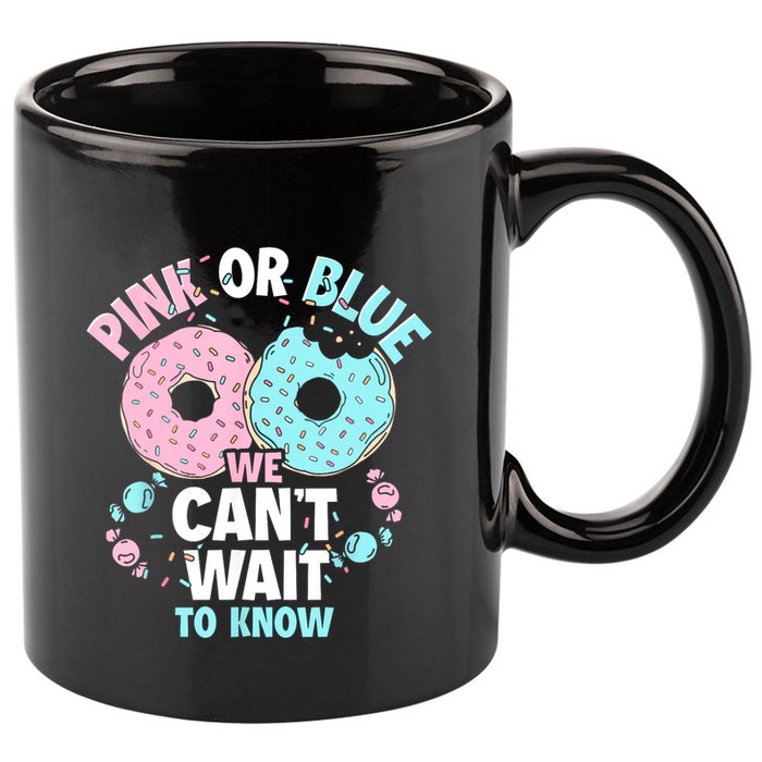 Pink Or Blue We Cant Wait To Know Donut Gender Reveal 11oz C Handle Ceramic Mug