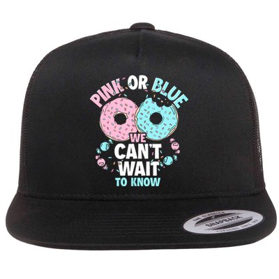 Pink Or Blue We Cant Wait To Know Donut Gender Reveal Flat Bill Trucker Hat