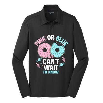 Pink Or Blue We Cant Wait To Know Donut Gender Reveal Silk Touch Performance Long Sleeve Polo