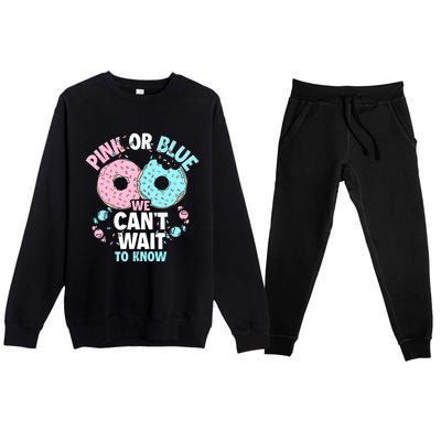 Pink Or Blue We Cant Wait To Know Donut Gender Reveal Premium Crewneck Sweatsuit Set