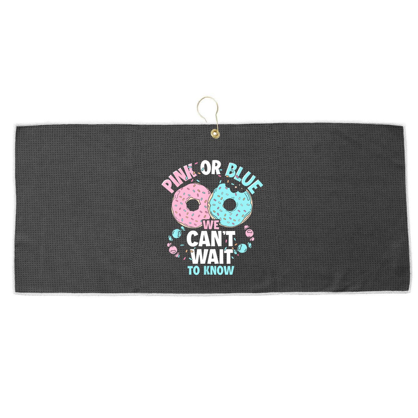 Pink Or Blue We Cant Wait To Know Donut Gender Reveal Large Microfiber Waffle Golf Towel