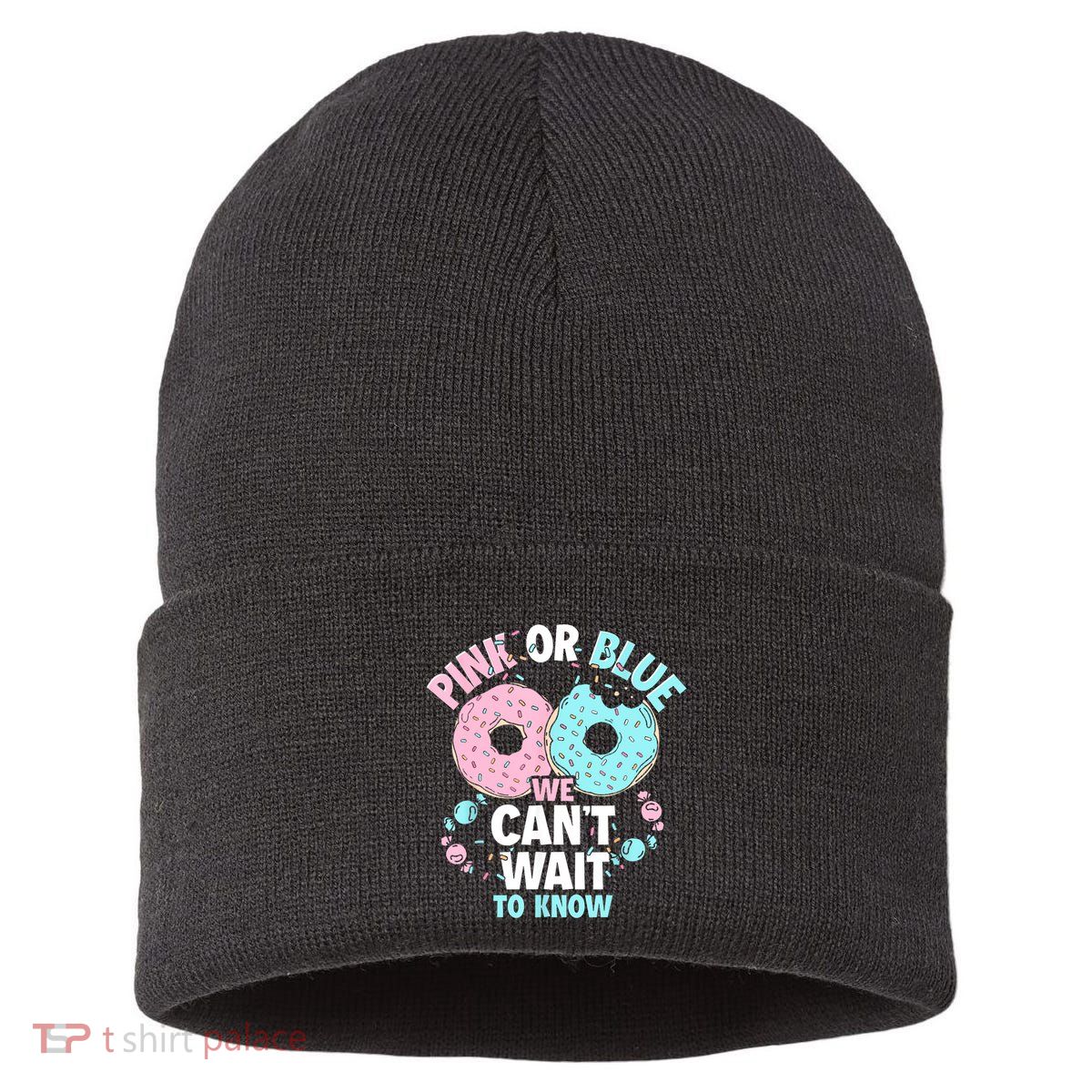 Pink Or Blue We Cant Wait To Know Donut Gender Reveal Sustainable Knit Beanie
