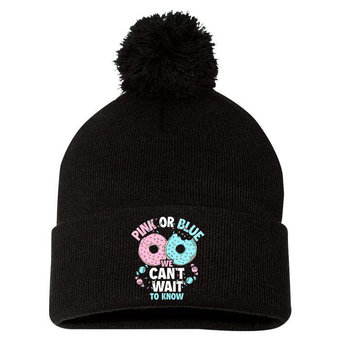 Pink Or Blue We Cant Wait To Know Donut Gender Reveal Pom Pom 12in Knit Beanie