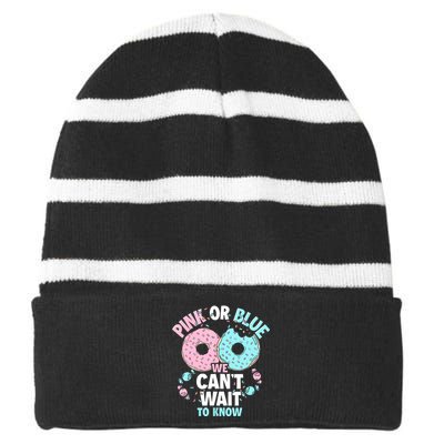 Pink Or Blue We Cant Wait To Know Donut Gender Reveal Striped Beanie with Solid Band