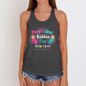 Poppin Out Babies For The New Year Labor & Delivery 2025 Women's Knotted Racerback Tank