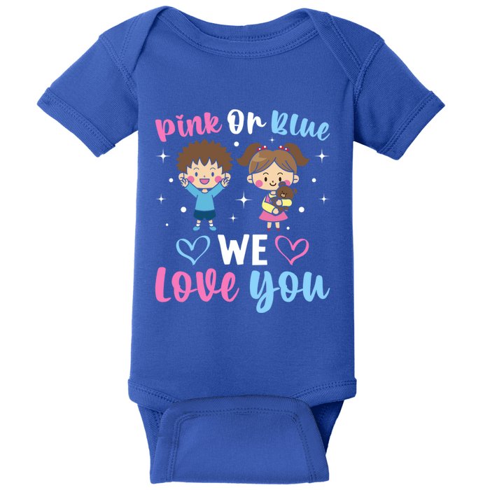 Pink Or Blue We Love You Gender Reveal Announcet Gift Baby Bodysuit