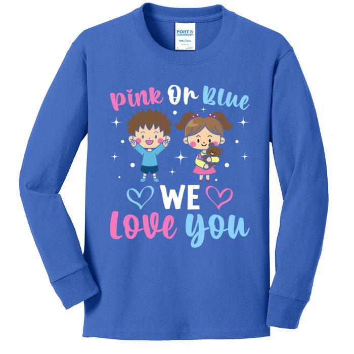 Pink Or Blue We Love You Gender Reveal Announcet Gift Kids Long Sleeve Shirt