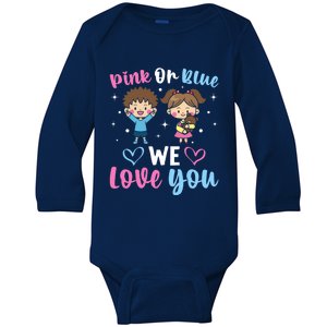 Pink Or Blue We Love You Gender Reveal Announcet Gift Baby Long Sleeve Bodysuit