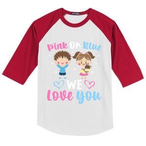 Pink Or Blue We Love You Gender Reveal Announcet Gift Kids Colorblock Raglan Jersey