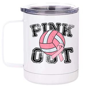 Pink Out Breast Cancer Awareness Pink Ribbon Volleyball 12 oz Stainless Steel Tumbler Cup