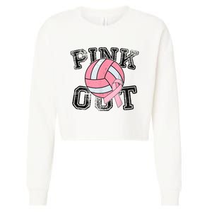 Pink Out Breast Cancer Awareness Pink Ribbon Volleyball Cropped Pullover Crew