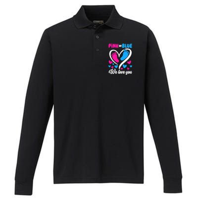 Pink Or Blue We Love You Gender Reveal Gift Performance Long Sleeve Polo